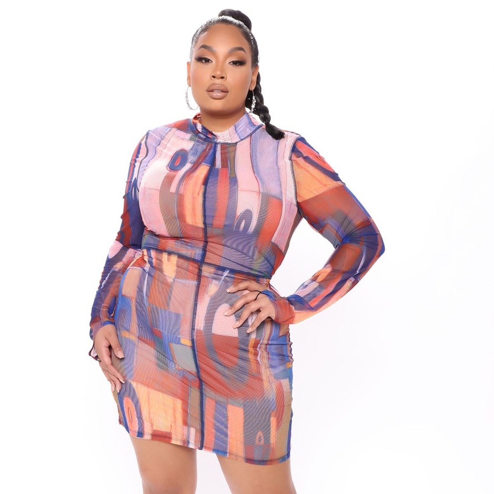 Colorful Geometric Long Sleeve Dress